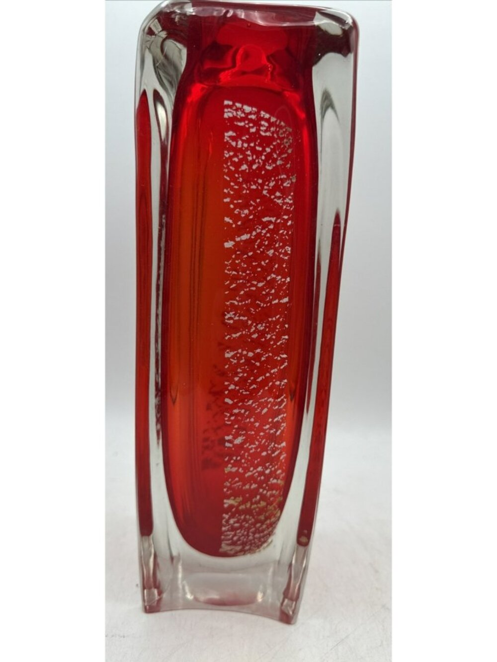 Ruby Red Square Art Glass Vase MCM Modern Vintage